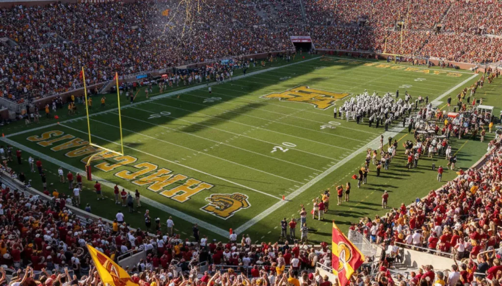 Stadio college football gremito durante partita universitaria