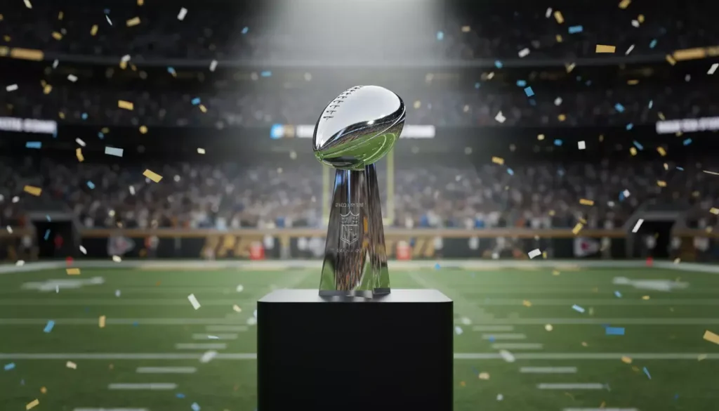 Trofeo Vince Lombardi Super Bowl su sfondo campo