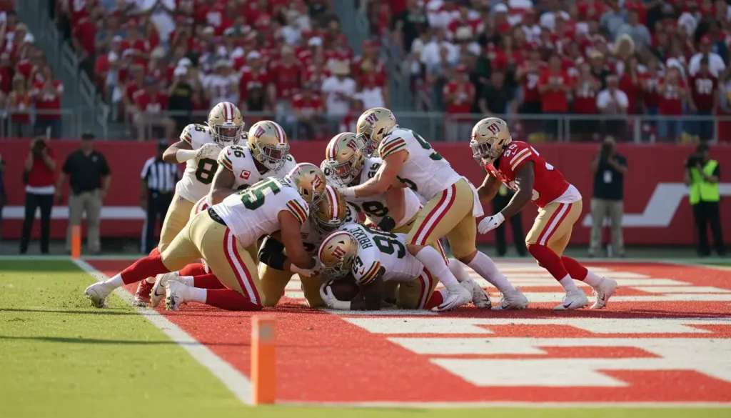 Azione NFL in red zone vicino alla end zone