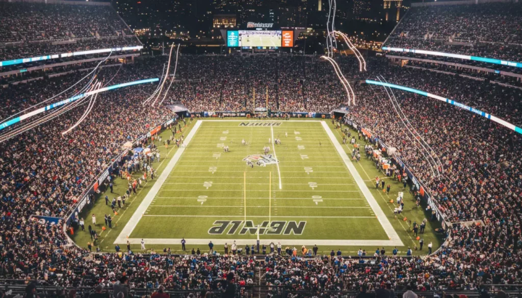 Stadio NFL illuminato durante partita serale